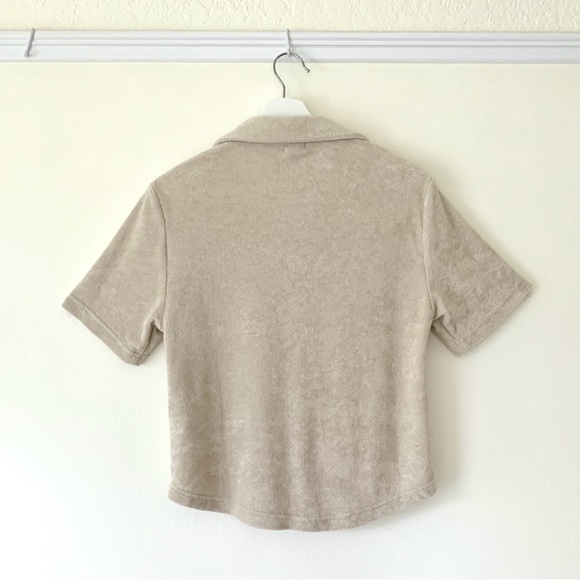 Gap Body beige Towel Terry button front short sleeve top - Picture 7 of 13
